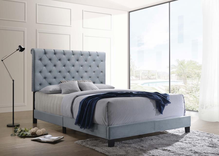 Warner Eastern King Upholstered Bed Slate Blue