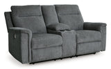 Barnsana Gravel Power Reclining Loveseat With Console