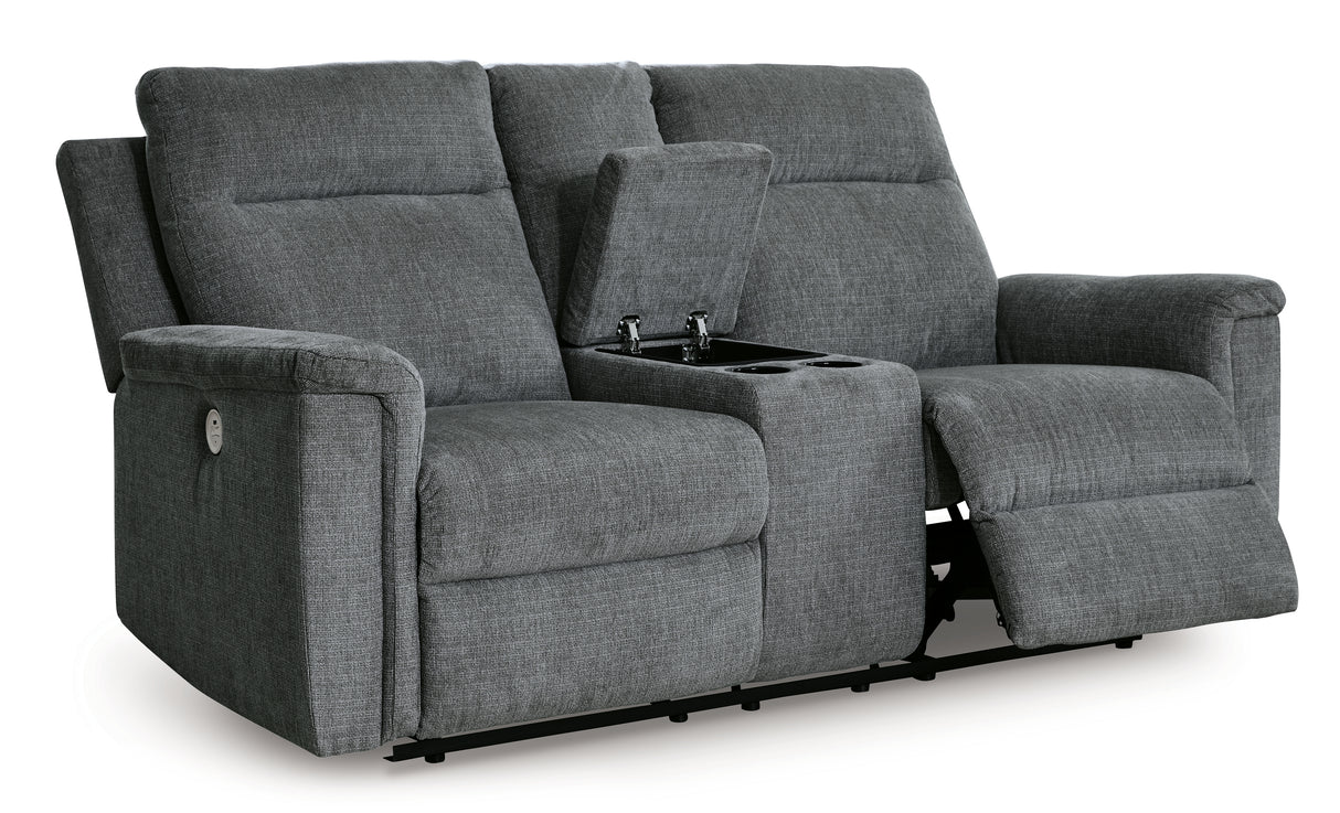 Barnsana Gravel Power Reclining Loveseat With Console