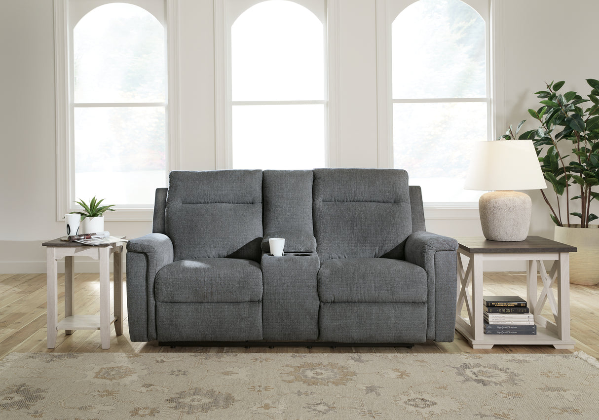 Barnsana Gravel Power Reclining Loveseat With Console