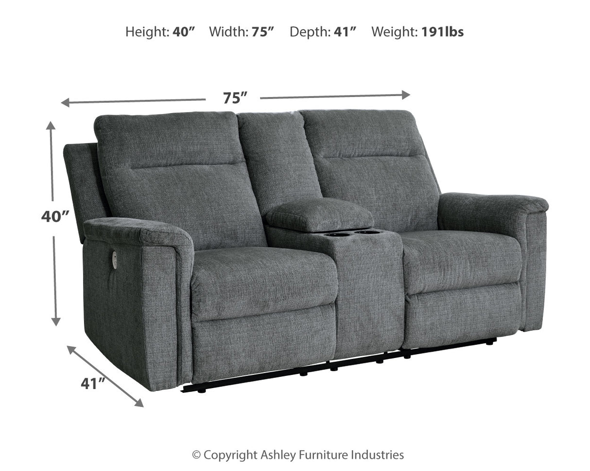 Barnsana Gravel Power Reclining Loveseat With Console