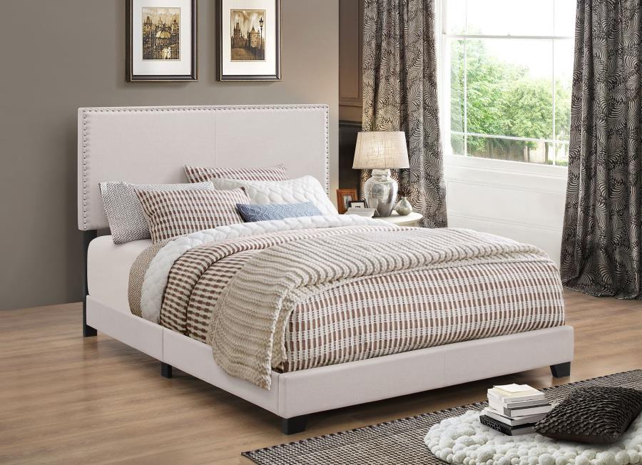 Boyd Queen Upholstered Bed With Nailhead Trim Ivory