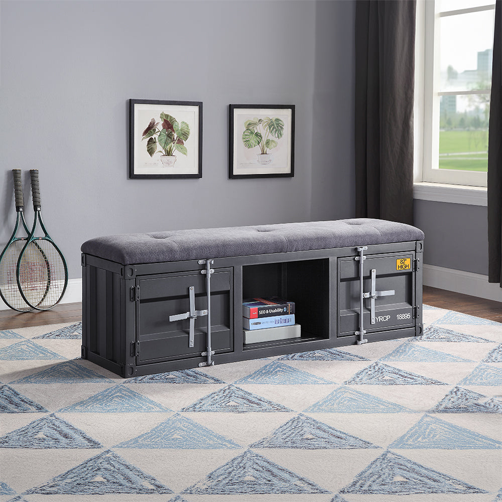 Cargo Gray Fabric & Gunmetal Finish Bench