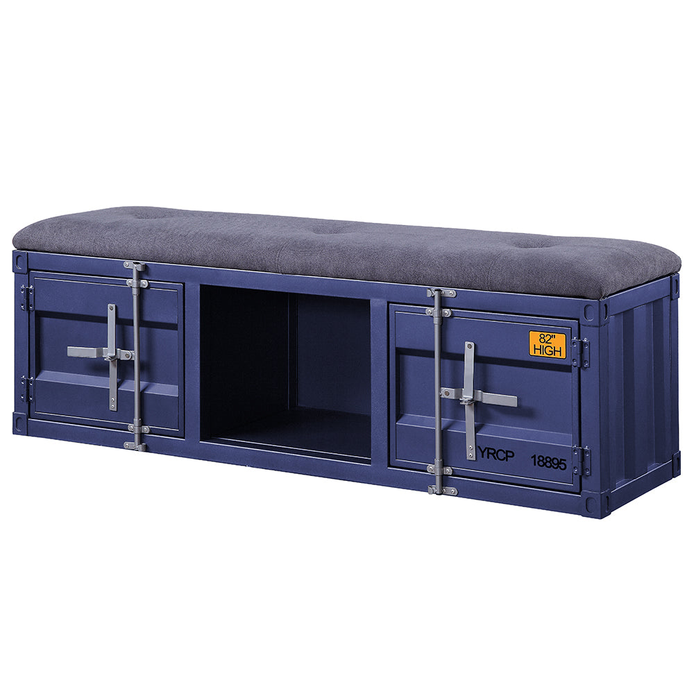 Cargo Gray Fabric & Blue Finish Bench