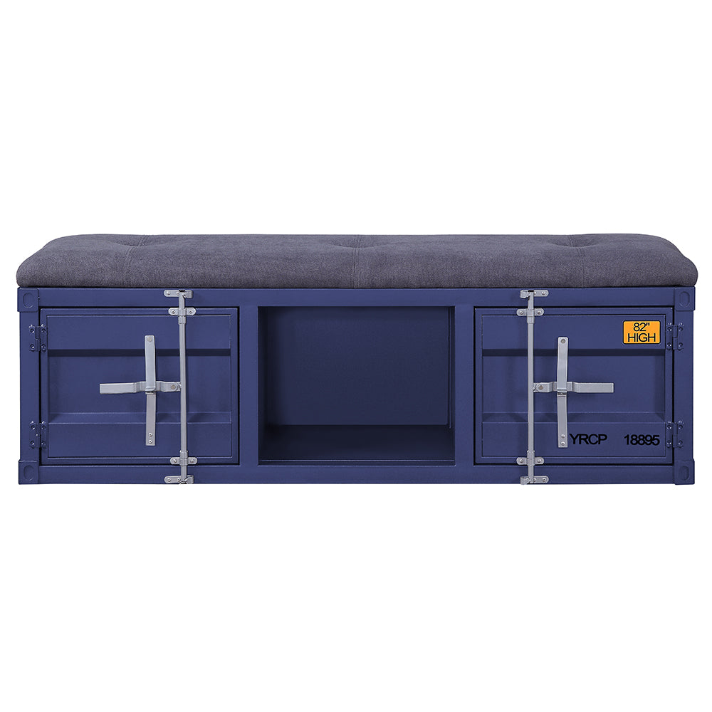 Cargo Gray Fabric & Blue Finish Bench