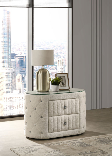 Sonya Ivory 2-Drawer Upholstered Nightstand Bedside Table