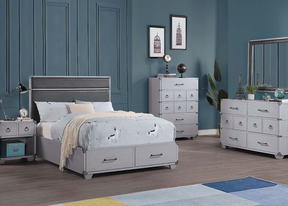 Orchest Gray Synthetic Leather & Gray Finish Full Bed