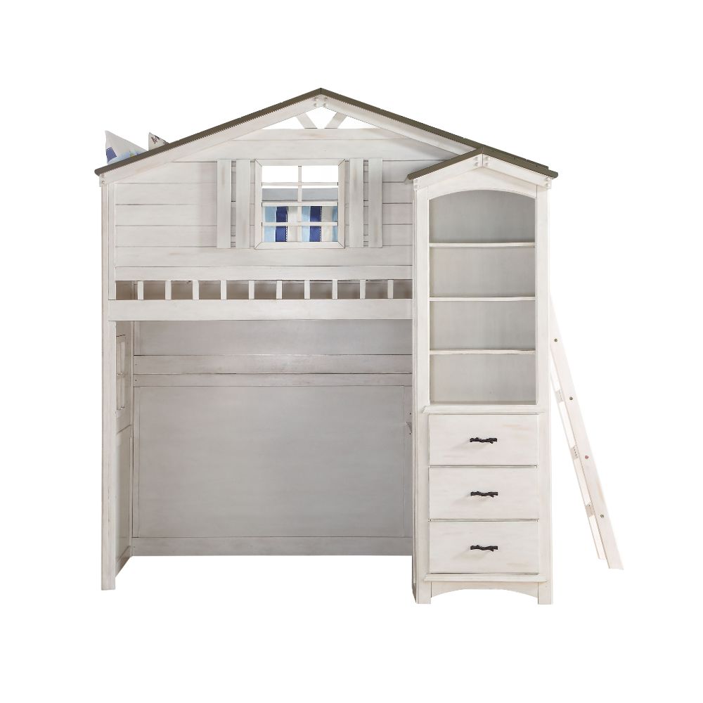 Tree Weathered White & Washed Gray Finish House Loft Bed