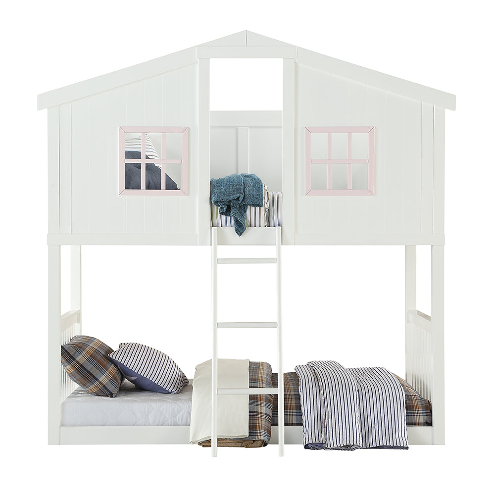 Rohan White & Pink Finish Cottage Twin/Twin Bunk Bed