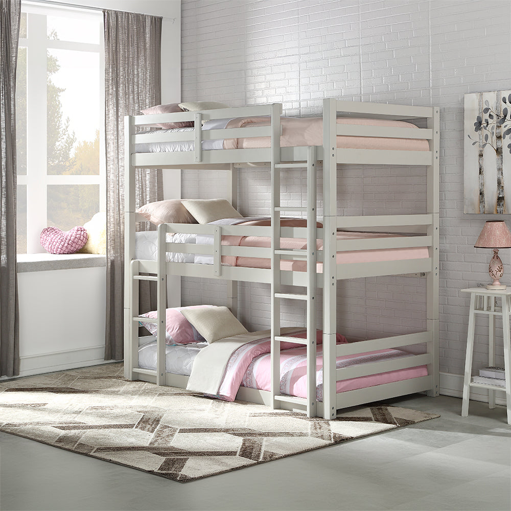 Ronnie Light Gray Finish Triple Bunk Bed - Twin