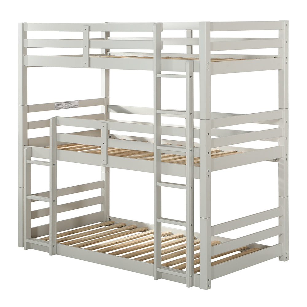 Ronnie Light Gray Finish Triple Bunk Bed - Twin