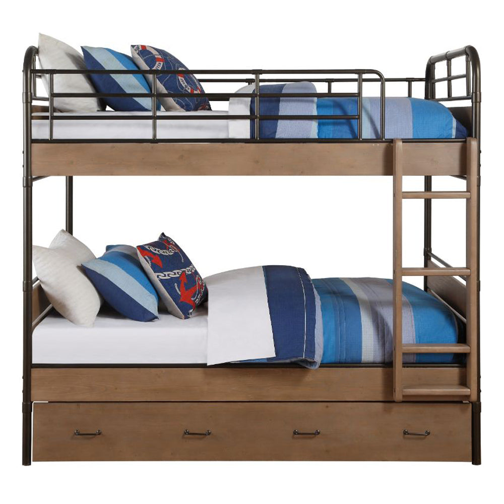 Adams Antique Oak & Gunmetal Finish Twin/Twin Bunk Bed & Trundle