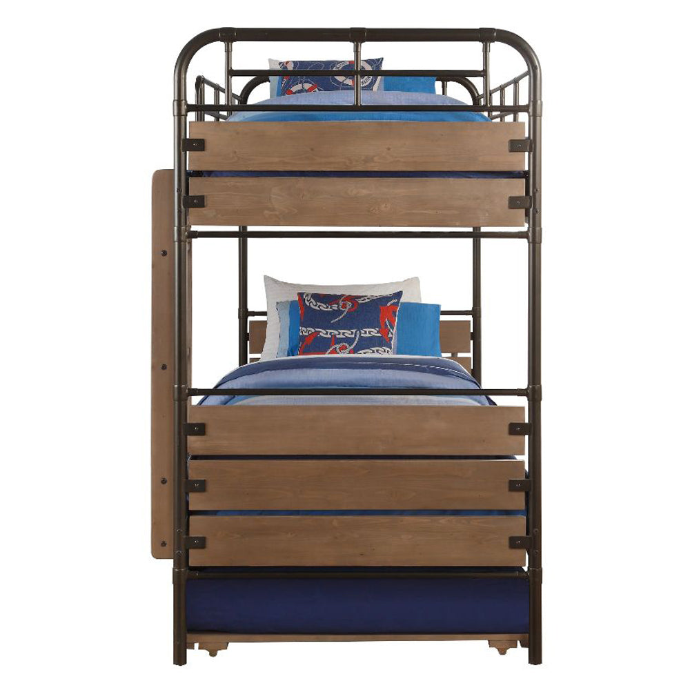 Adams Antique Oak & Gunmetal Finish Twin/Twin Bunk Bed & Trundle