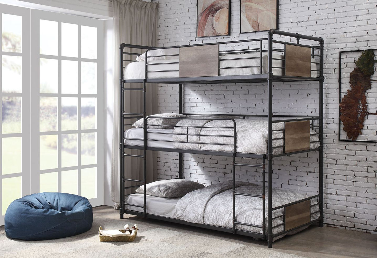 Brantley Sandy Black & Dark Bronze Hand-Brushed Finish Triple Bunk Bed - Twin