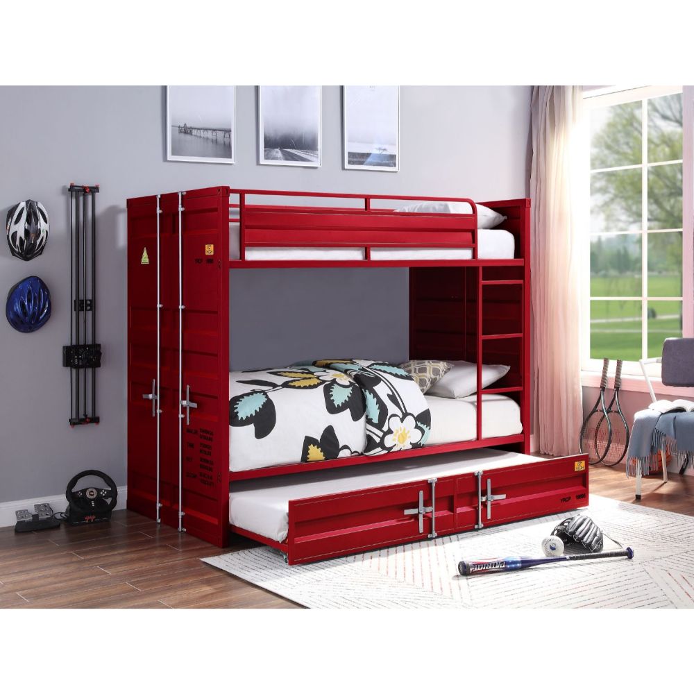 Cargo Red Finish Twin/Twin Bunk Bed