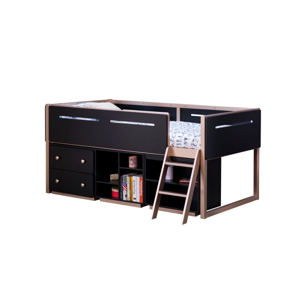 Prescott Black & Rose-Gold Finish Loft Bed