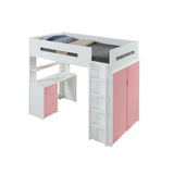 Nerice White & Pink Finish Loft Bed