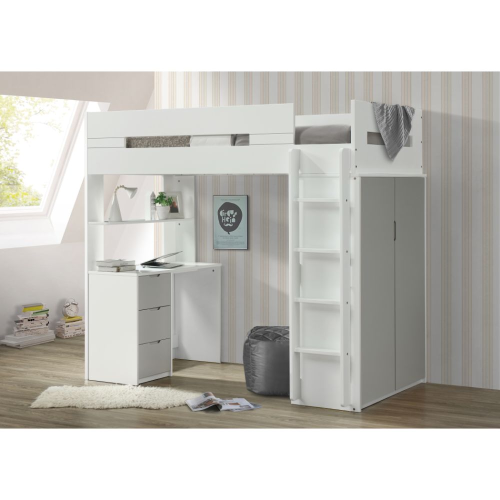 Nerice White & Gray Finish Loft Bed