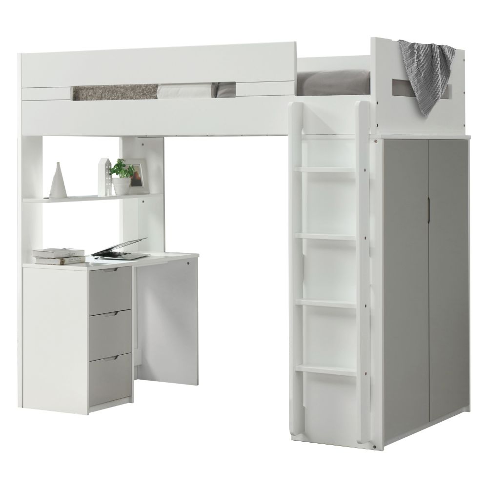 Nerice White & Gray Finish Loft Bed