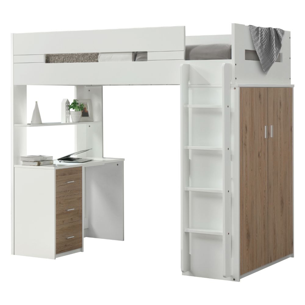 Nerice White & Oak Finish Loft Bed