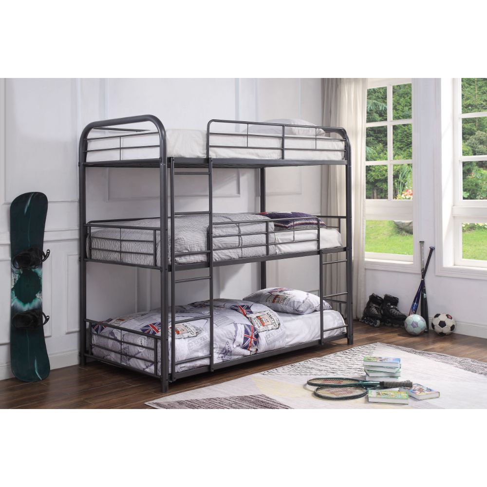 Cairo Gunmetal Finish Triple Bunk Bed - Twin