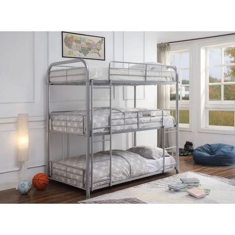 Cairo Silver Finish Triple Bunk Bed - Twin