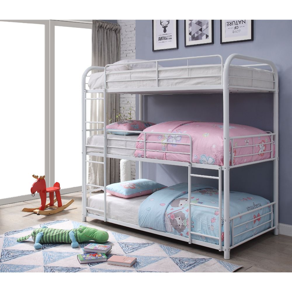 Cairo White Finish Triple Bunk Bed - Twin