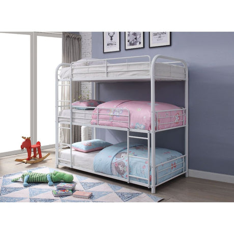 Cairo White Finish Triple Bunk Bed - Full