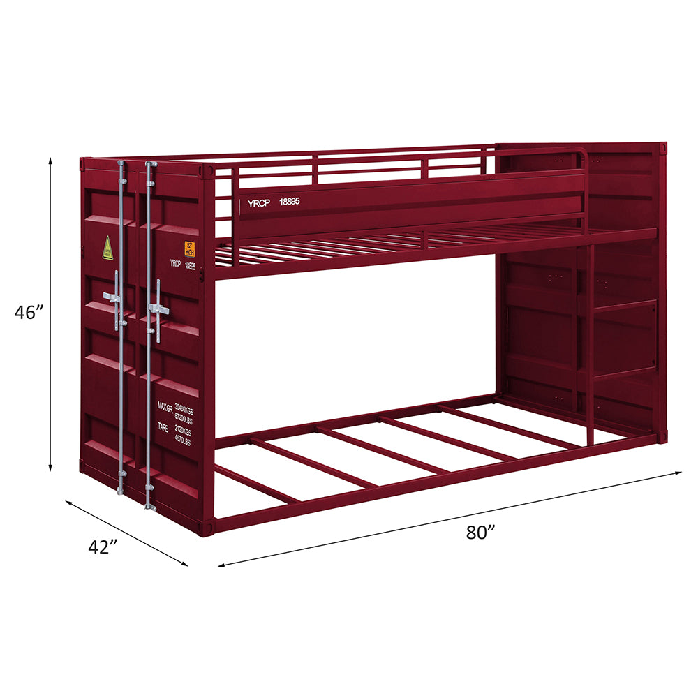 Cargo Red Finish Twin/Twin Bunk Bed