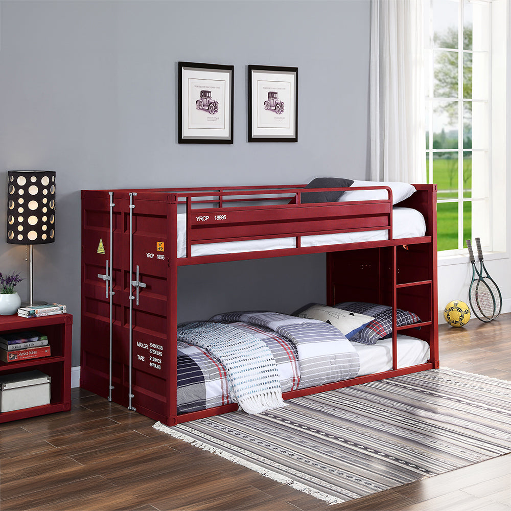 Cargo Red Finish Twin/Twin Bunk Bed