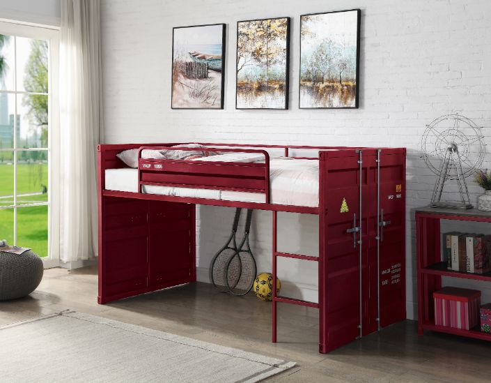 Cargo Red Finish Twin Loft Bed