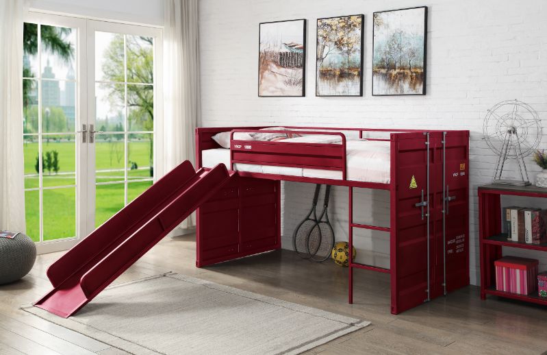 Cargo Red Finish Twin Loft Bed