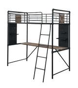 Cordelia Antique Oak, Sandy Black & Dark Bronze Hand-Brushed Finish Twin Loft Bed