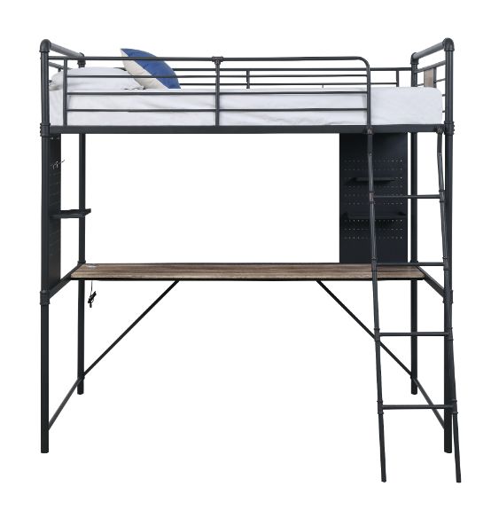 Cordelia Antique Oak, Sandy Black & Dark Bronze Hand-Brushed Finish Twin Loft Bed