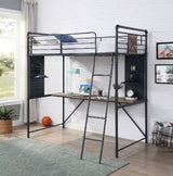 Cordelia Antique Oak, Sandy Black & Dark Bronze Hand-Brushed Finish Twin Loft Bed