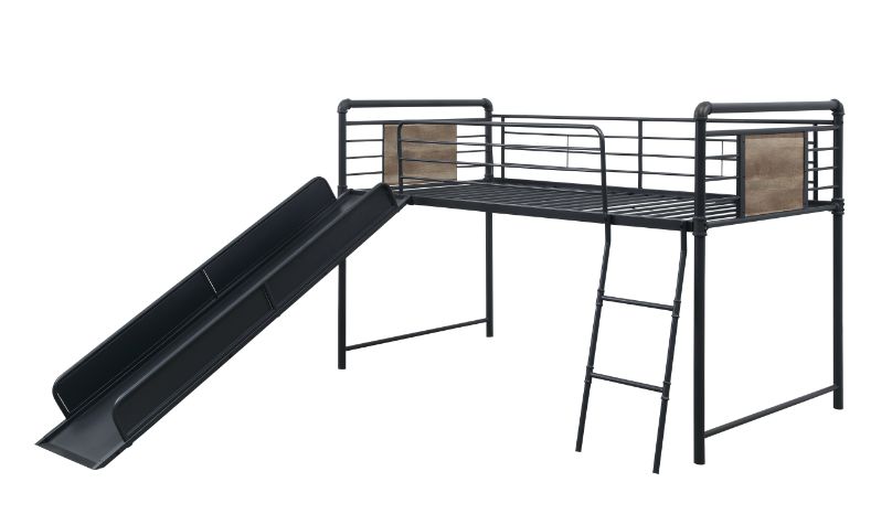 Cordelia Antique Oak, Sandy Black & Dark Bronze Hand-Brushed Finish Twin Loft Bed