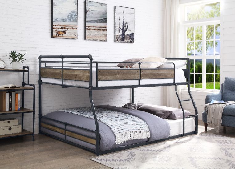 Cordelia Antique Oak, Sandy Black & Dark Bronze Hand-Brushed Finish Bunk Bed