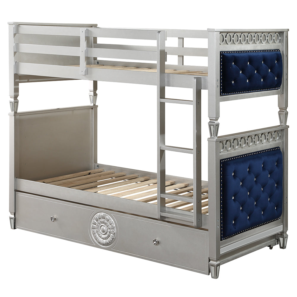 Varian Blue Velvet & Silver Finish Twin/Twin Bunk Bed