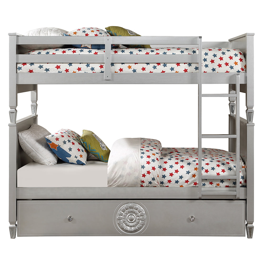 Varian Blue Velvet & Silver Finish Twin/Twin Bunk Bed