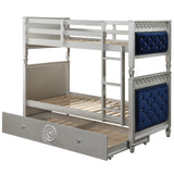 Varian Blue Velvet & Silver Finish Twin/Twin Bunk Bed