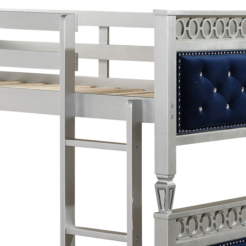 Varian Blue Velvet & Silver Finish Twin/Twin Bunk Bed