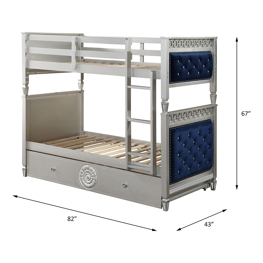 Varian Blue Velvet & Silver Finish Twin/Twin Bunk Bed