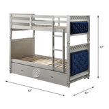 Varian Blue Velvet & Silver Finish Twin/Twin Bunk Bed