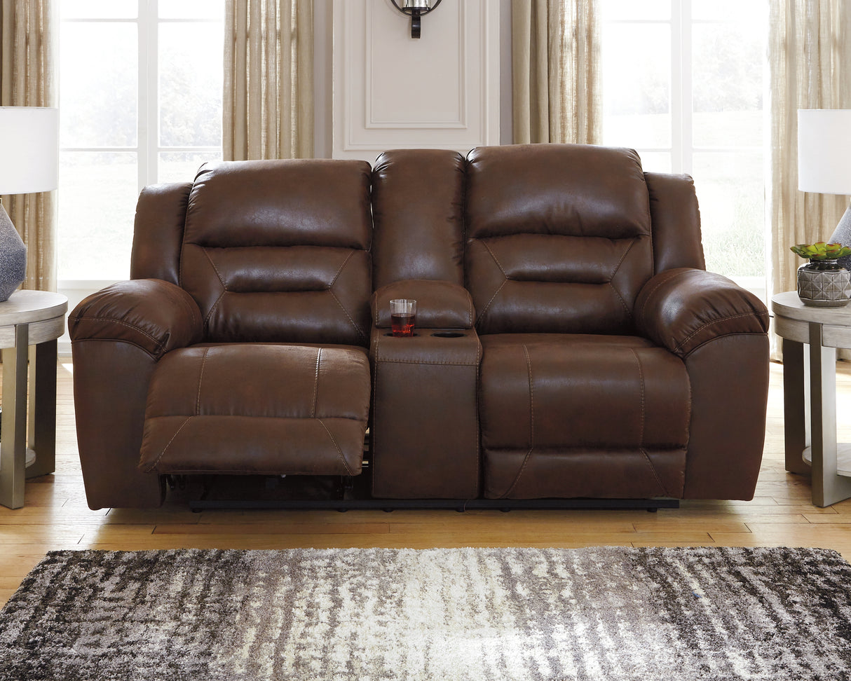 Stoneland Chocolate Power Reclining Loveseat With Console