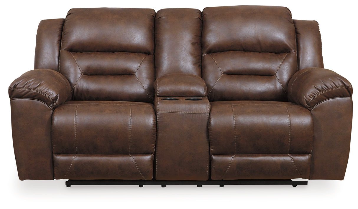 Stoneland Chocolate Power Reclining Loveseat With Console