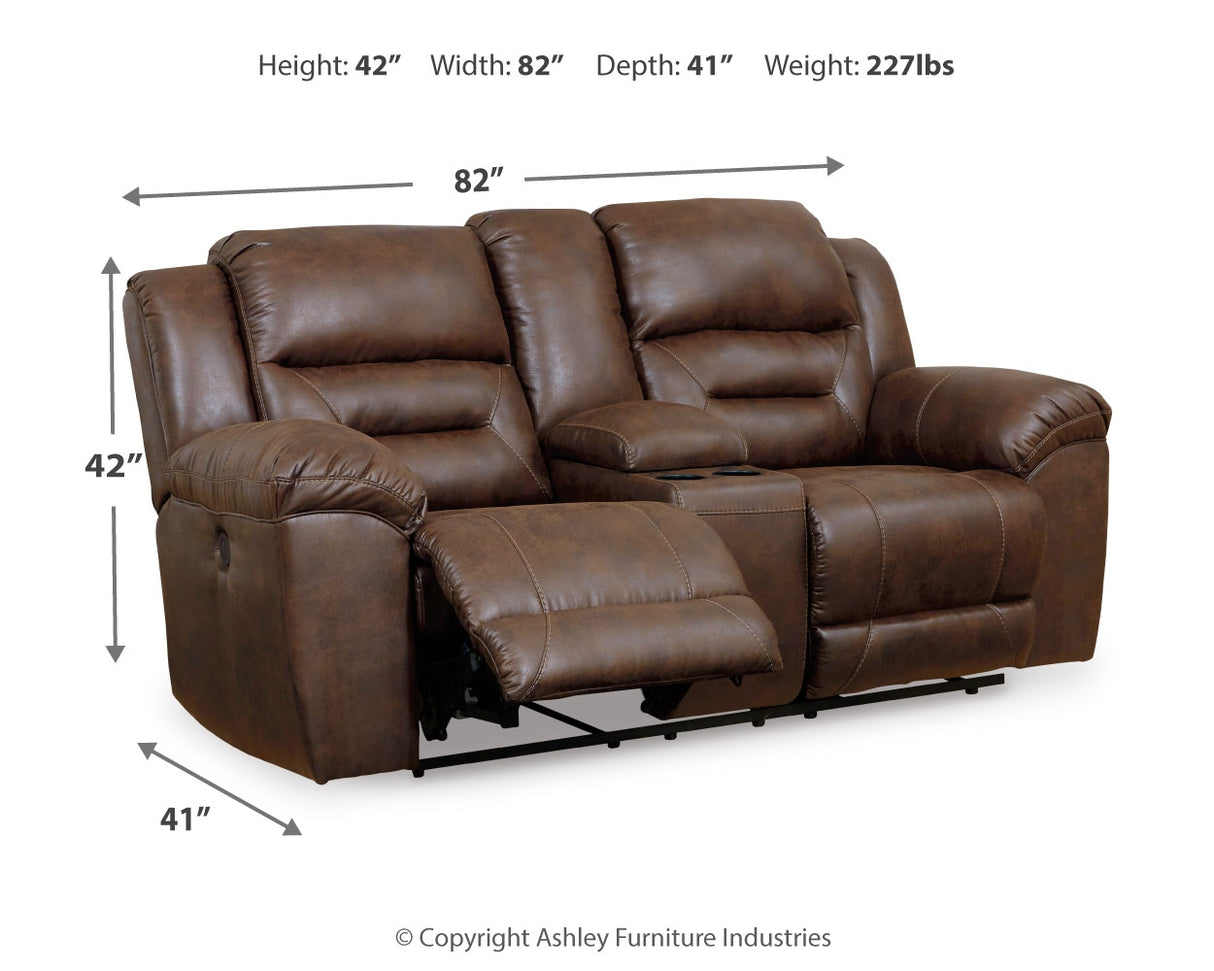 Stoneland Chocolate Power Reclining Loveseat With Console