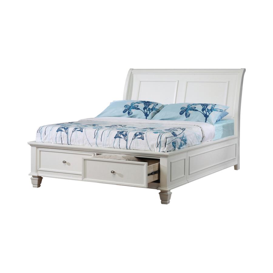 Selena Twin Sleigh Bed With Footboard Storage Buttermilk