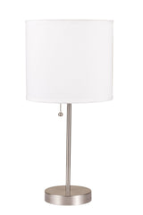 Vassy White Shade & Brush Silver Finish Table Lamp (2Pc)