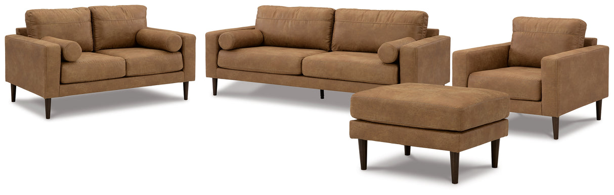 Telora Caramel Sofa, Loveseat, Chair And Ottoman