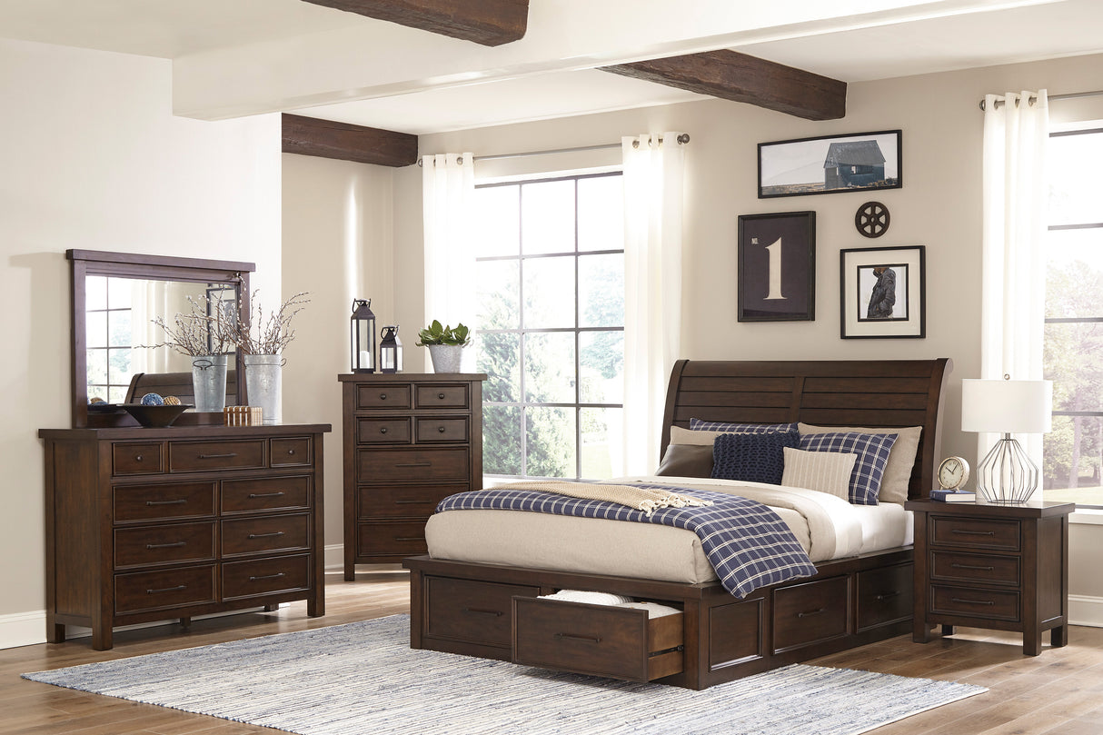 Logandale Brown California King Platform Bed With Footboard Storage